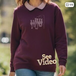 👛(ANY 2/$30) NORTHERN REFLECTIONS Collared Sweatshirt Cat Motif